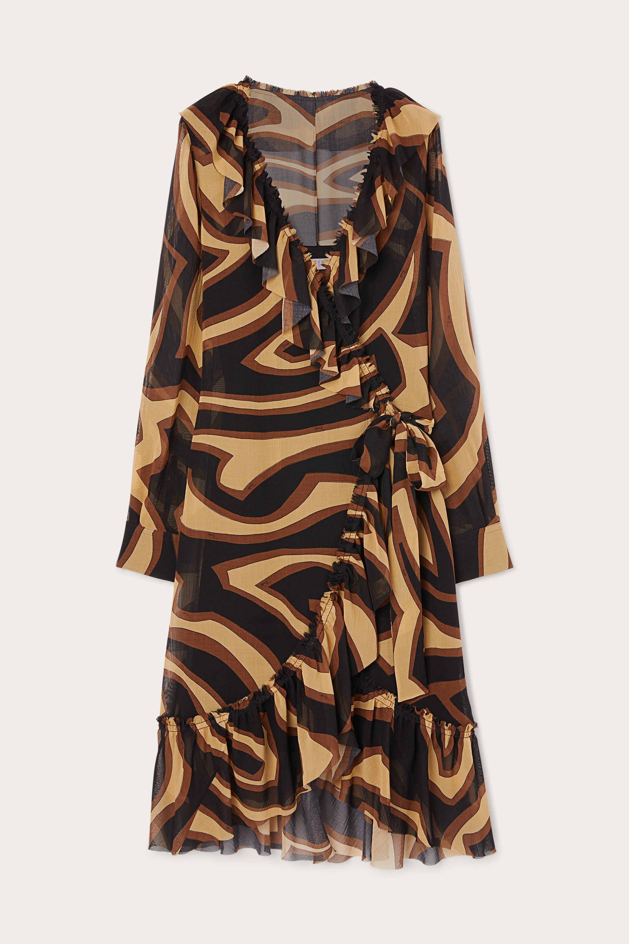 Pucci - Labirinto Print Wrap Dress - Size: 46 - Black Gold