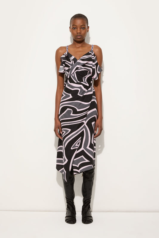Labirinto Print Asymmetrical Midi Dress