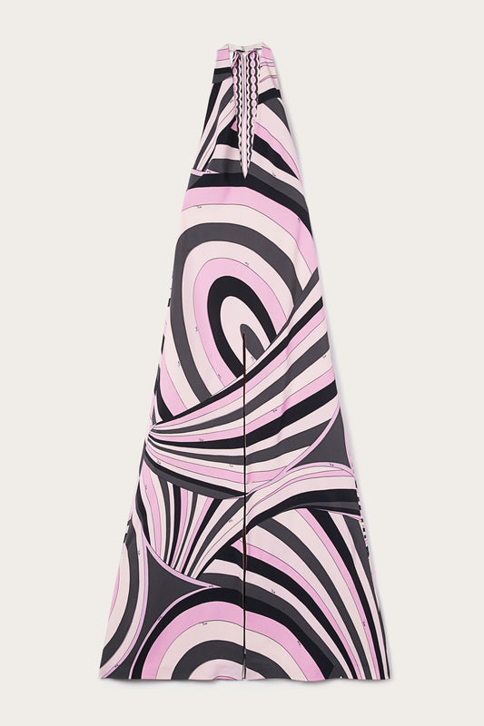 Iride Print Long V-Neck Dress