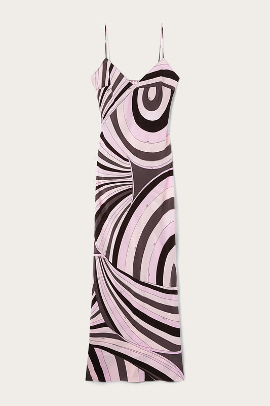 Iride Print Long Crêpe de Chine Dress