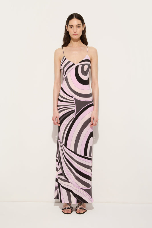 Iride Print Long Crêpe de Chine Dress