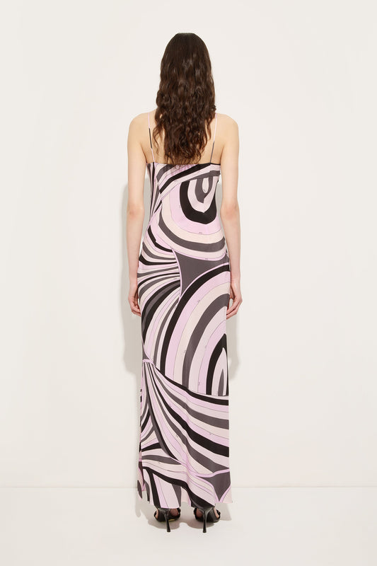 Iride Print Long Crêpe de Chine Dress