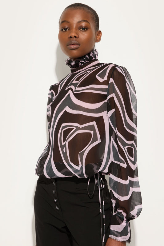 Labirinto Print Blouse with Balloon Sleeves