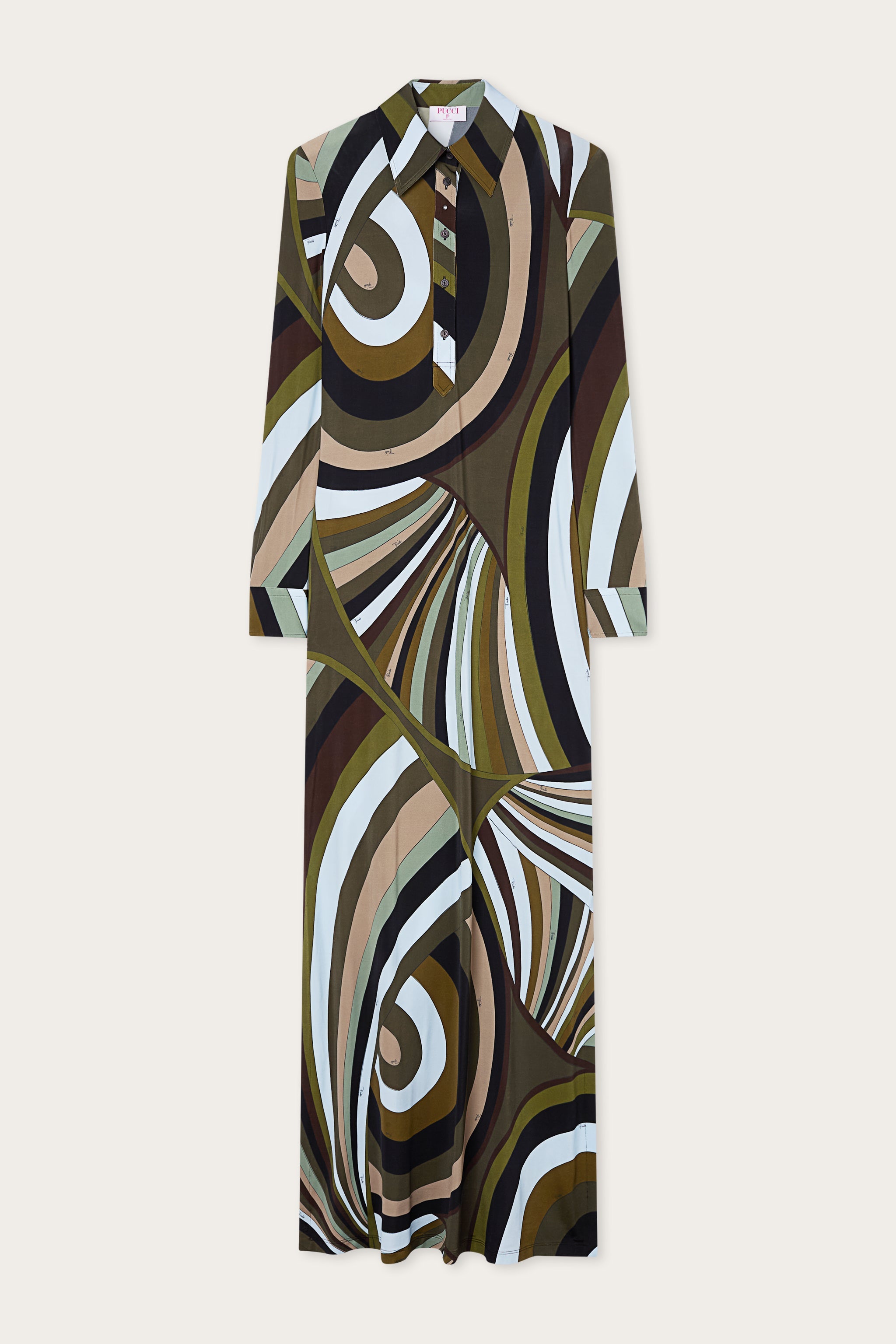 Pucci - Iride Print Chemisier Dress - Size: 40 - Khaki Blue