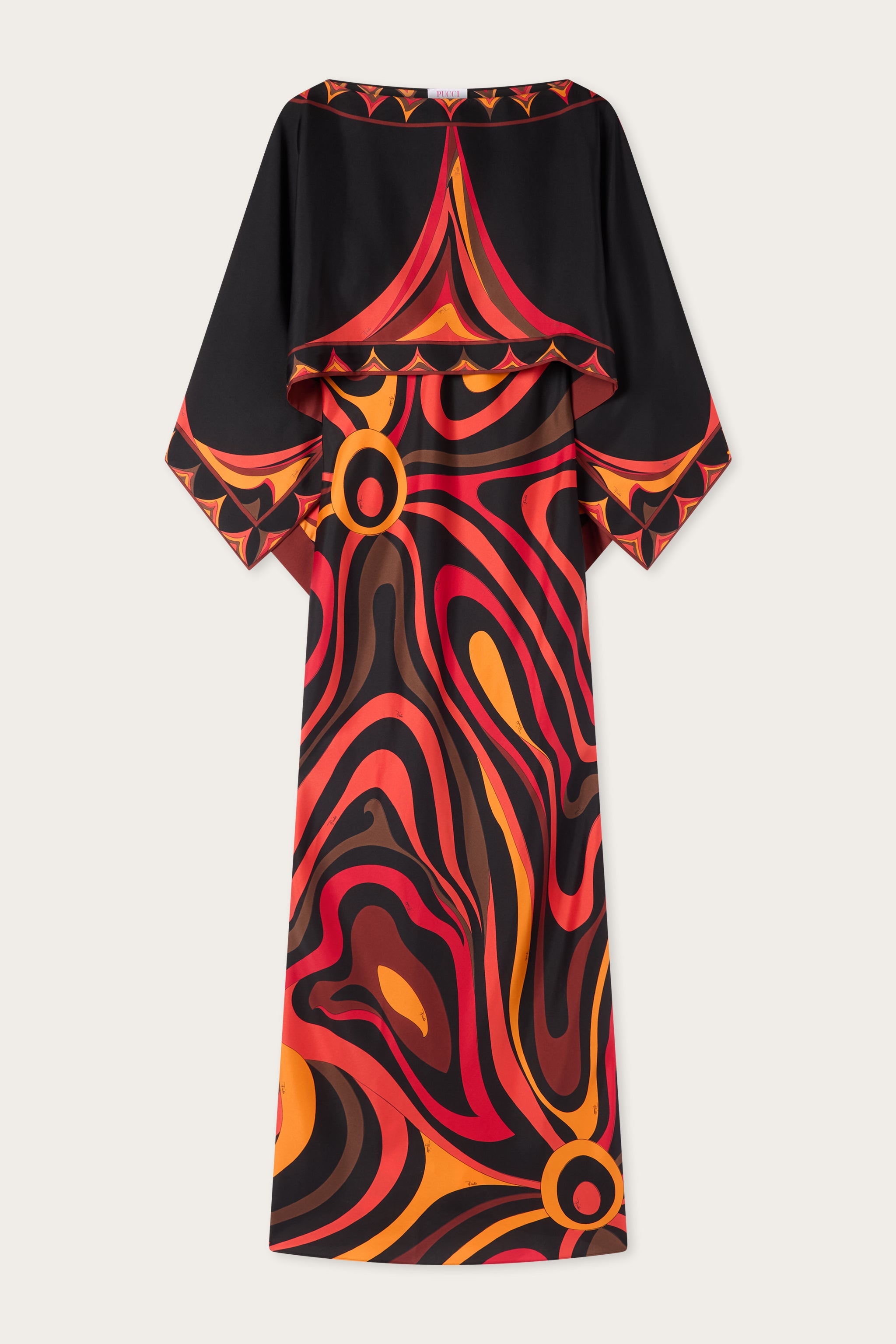 pucci silk dress Pucci - Marmo Print Silk Dress with Cape - Size: 42 - Orange & Black