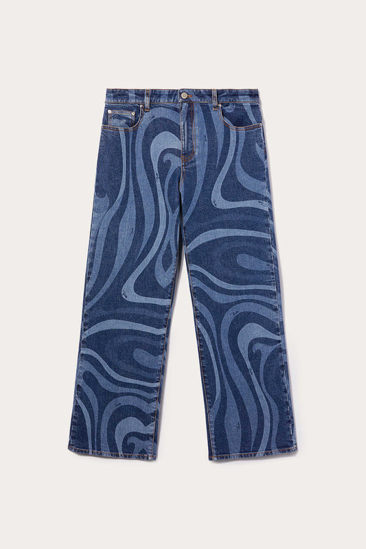 Marmo-Print Straight-Leg Jeans