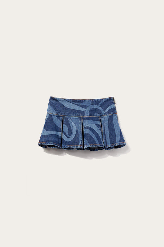 Marmo-Print Denim Mini Skirt