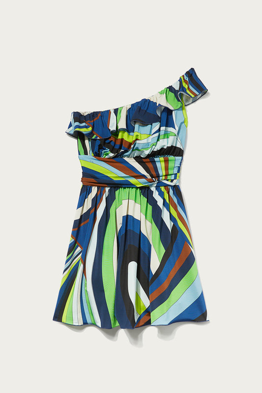 Iride-Print One-Shoulder Mini Dress