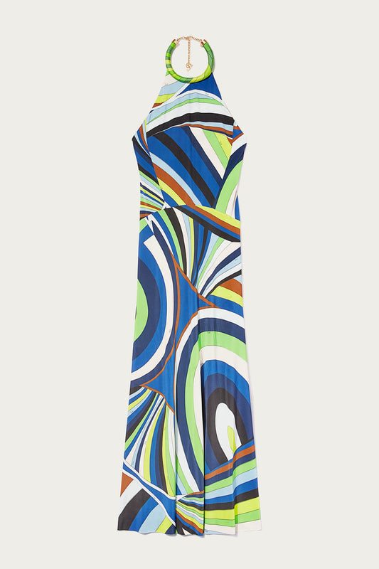 Iride-Print Halterneck Long Dress