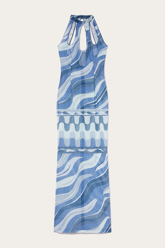 Fiamme-Print Cut-Out Long Dress
