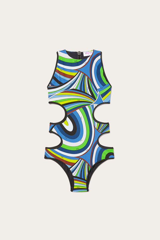 Iride-Print Cut-Out Swimsuit