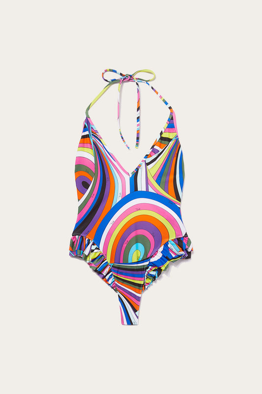 Iride-Print Halterneck Swimsuit
