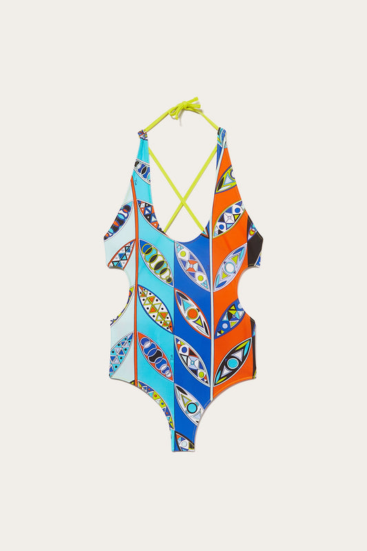 Girandole-Print Cut-Out Swimsuit