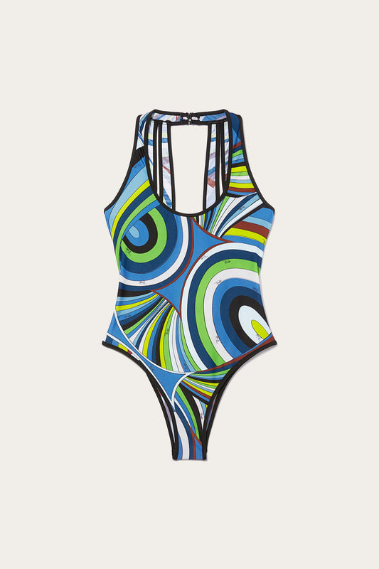 Iride-Print Cut-Out Swimsuit
