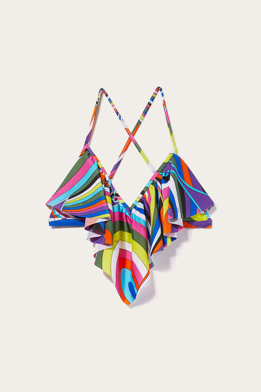 Iride-Print Ruffled Bikini Top