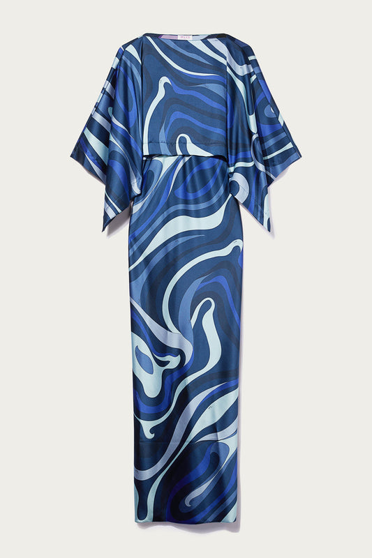 Marmo-Print Layered Long Dress