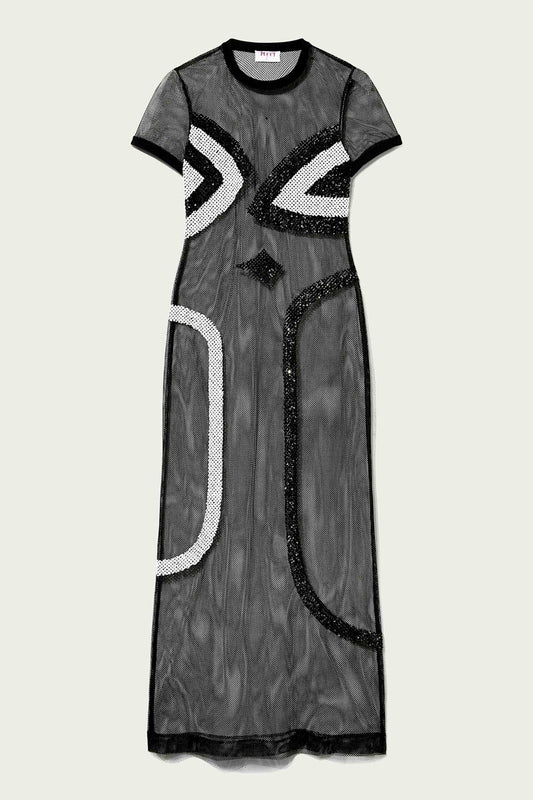 Sequin-Embellished Mesh Long Dress