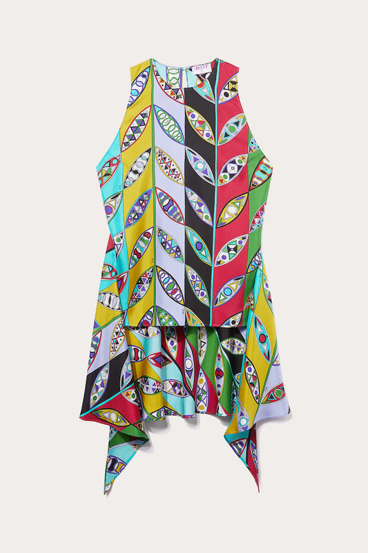 Girandole-Print Draped Silk Top