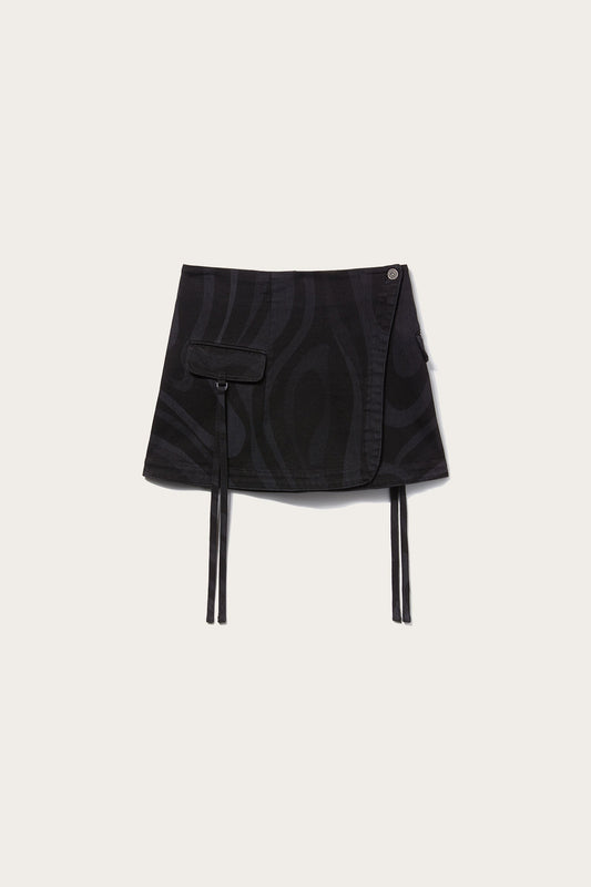 Marmo-Print Denim Mini Skirt