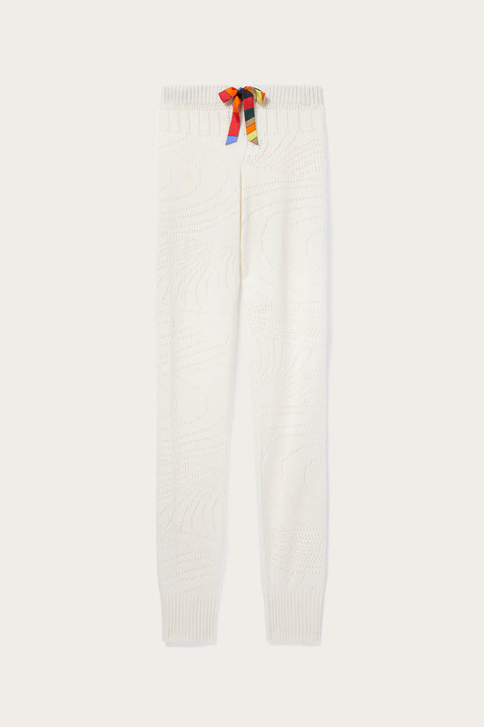 Pantaloni in cashmere con lavorazione pointelle