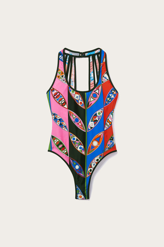 Girandole-Print Cut Out Swimsuit