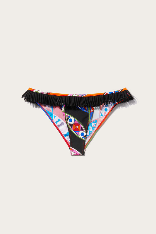Girandole-Print Fringe-Trimmed Bikini Briefs