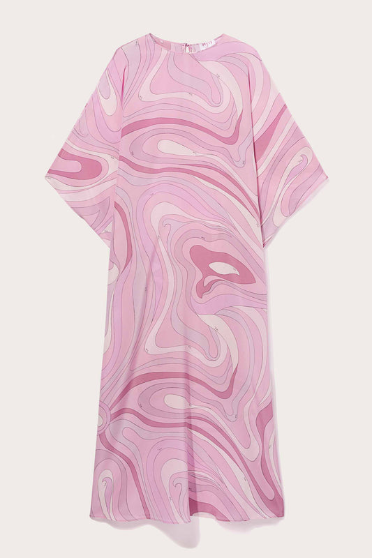 Marmo-Print Silk Kaftan Dress