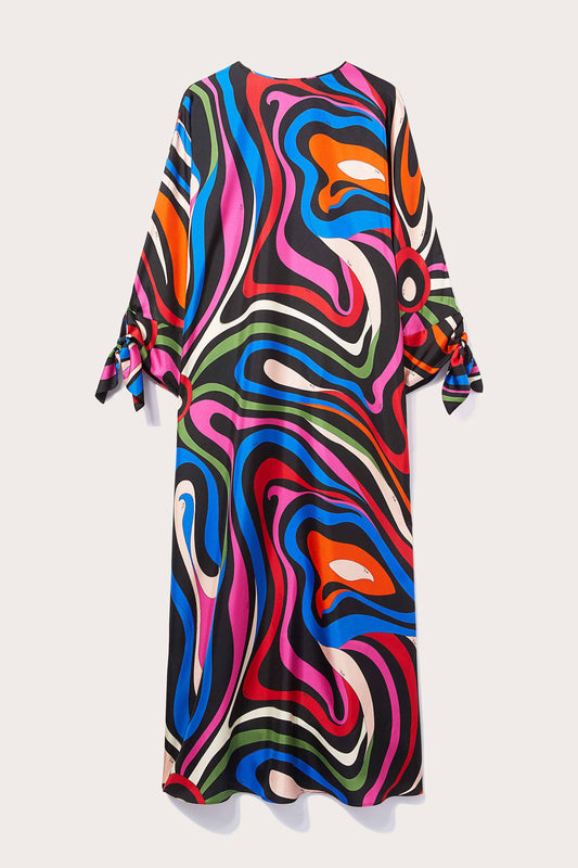 Marmo-Print Silk-Twill Kaftan Dress