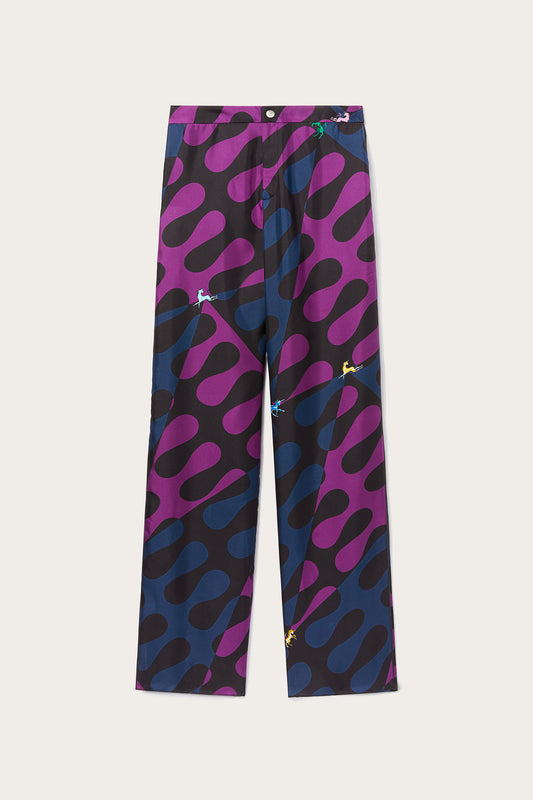 Leocorno-Print Silk-Twill Trousers
