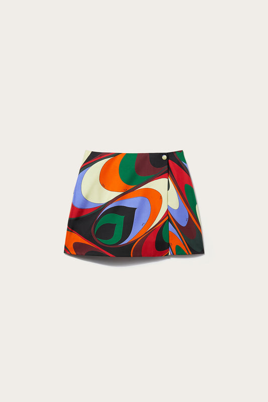 Onde-Print Silk-Twill Mini Skirt