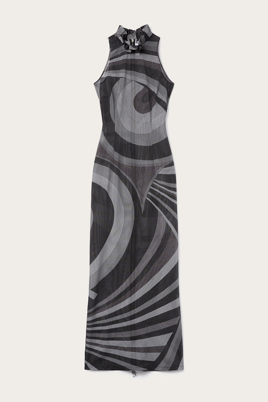 Iride-Print Long Mesh Dress