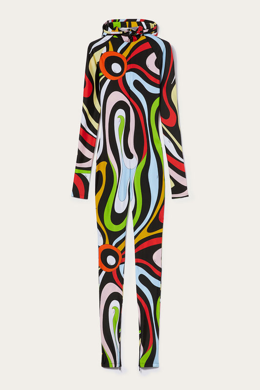 Marmo-Print Hooded Catsuit