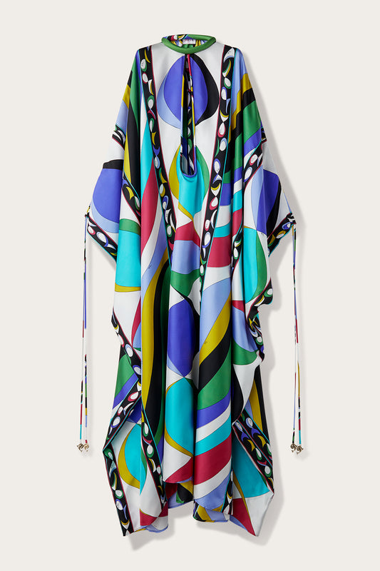 Pesci-Print Silk Kaftan Dress