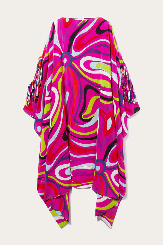 Marmo-Print Silk Kaftan Dress