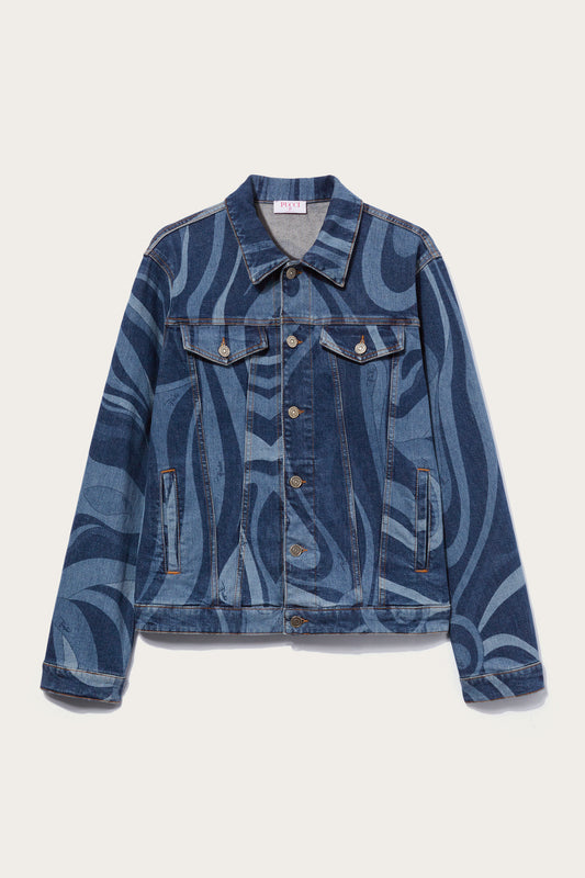 Giacca in denim con stampa Marmo