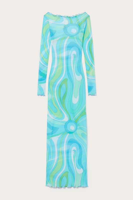 Marmo-Print Long Dress