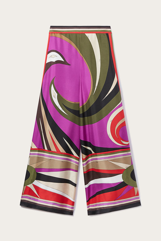 Cigni-Print Silk Trousers