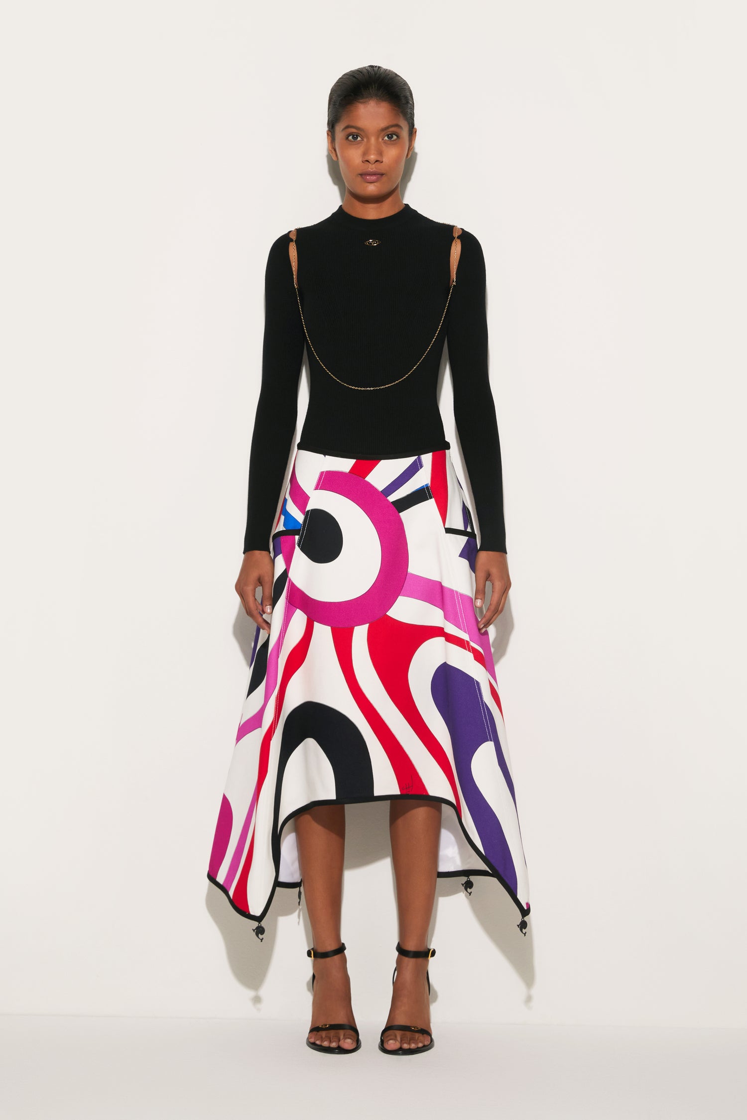 Marmo-Print A-Line Skirt