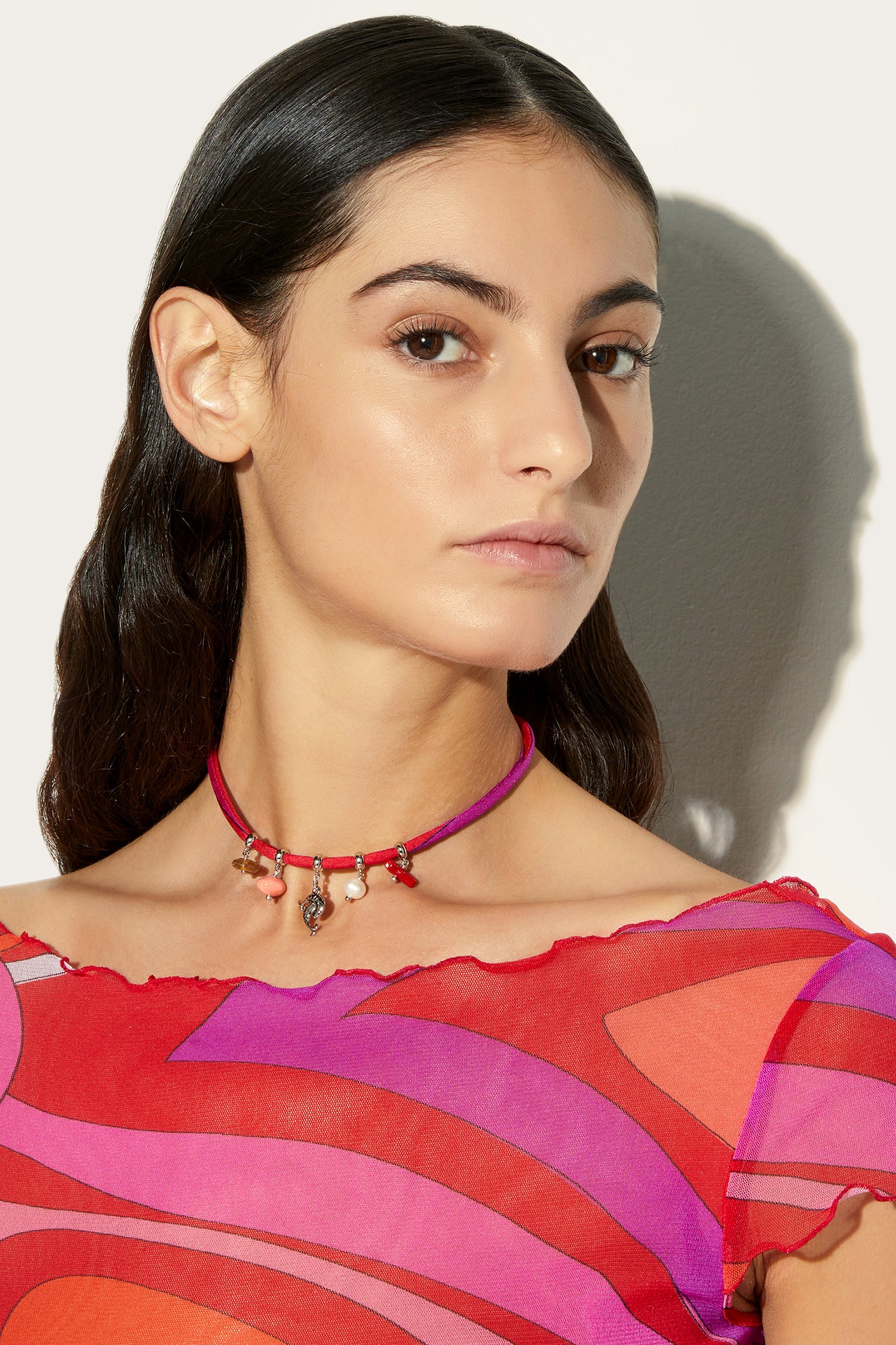 Marmo Print Choker With Pendants