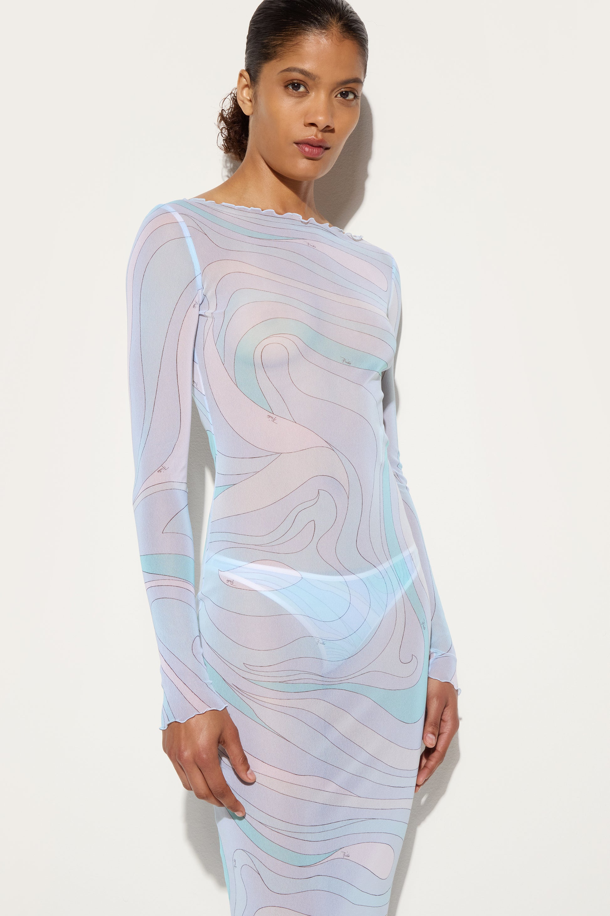 Pucci - Marmo Print Tulle Long Dress - Size: 48 - Aqua - Marmo Collection Pucci - Marmo Print Tulle Long Dress - Size: 48 - Aqua - Marmo Collection
