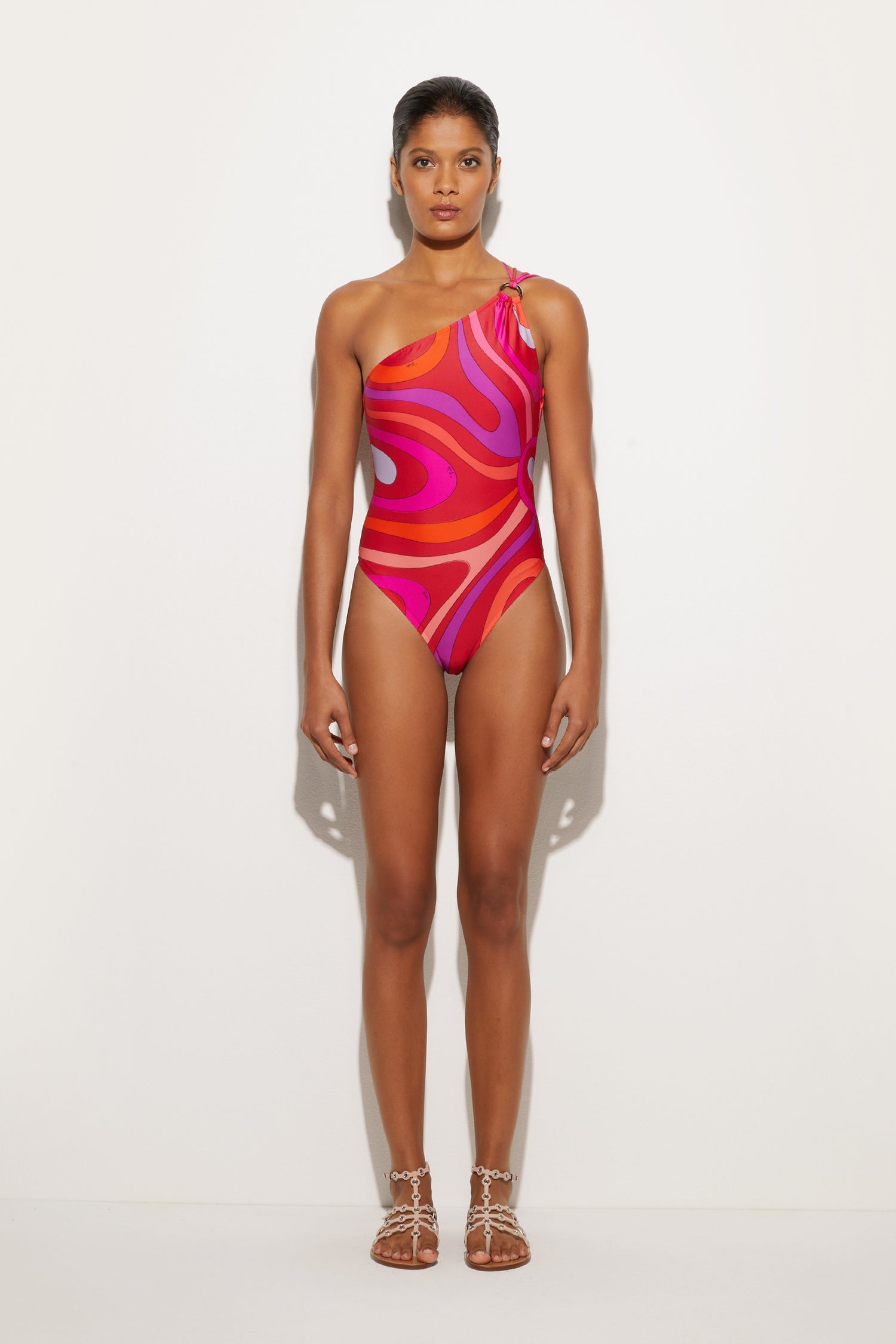 Marmo Print Asymmetrical Swimsuit