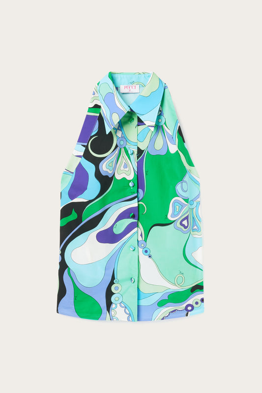 Camicia Senza Maniche in Stampa Orchidee