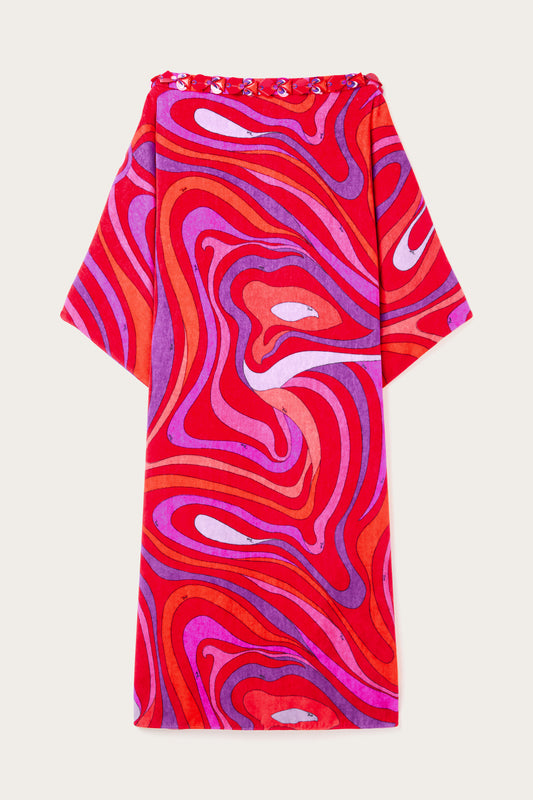 Caftano Ricamato in Stampa Marmo