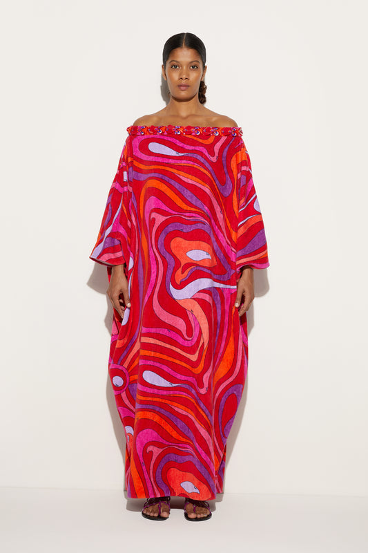 Caftano Ricamato in Stampa Marmo