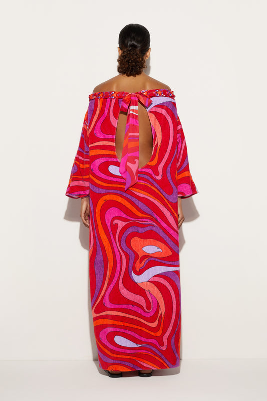 Caftano Ricamato in Stampa Marmo