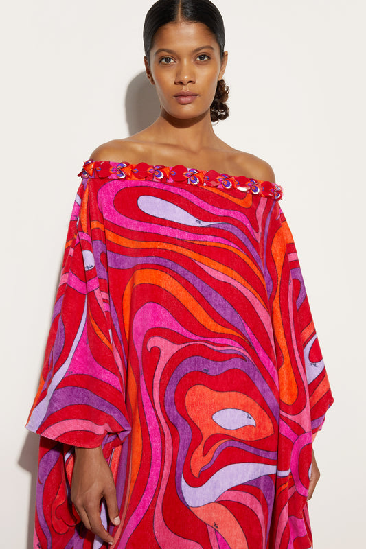 Caftano Ricamato in Stampa Marmo