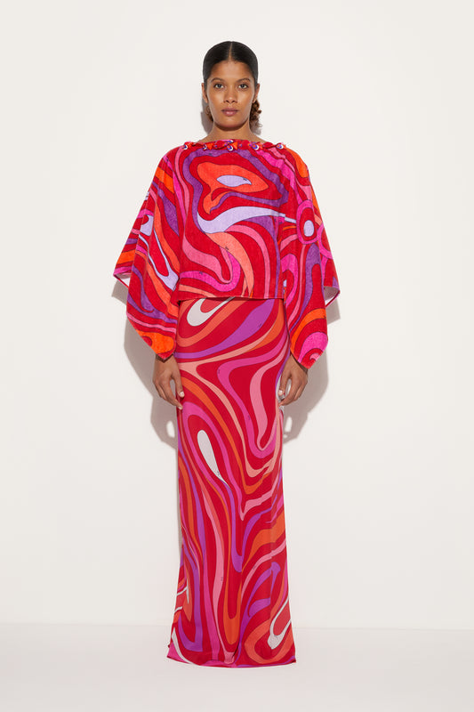 Blusa a Mantella in Stampa Marmo