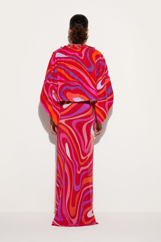 Blusa a Mantella in Stampa Marmo