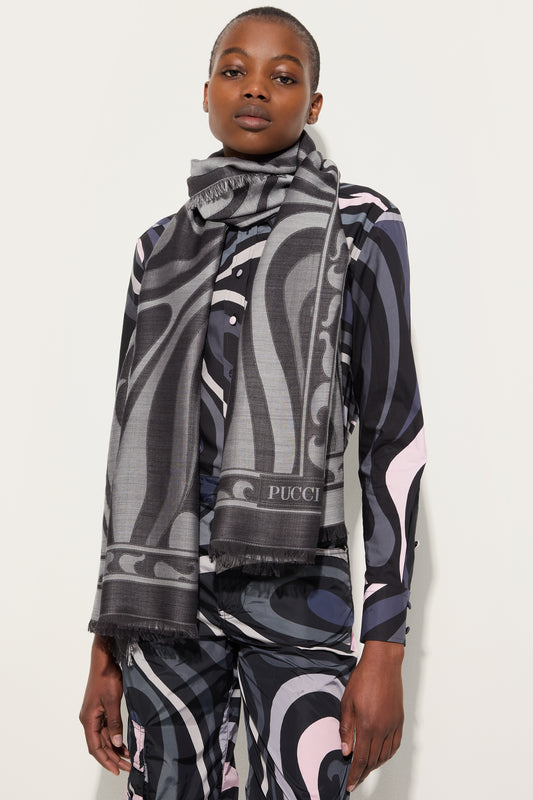 Sciarpa in Seta Jacquard Stampa Marmo