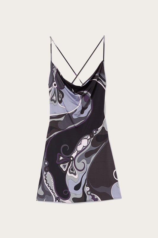 Abito Corto in Jersey in Stampa Orchidee